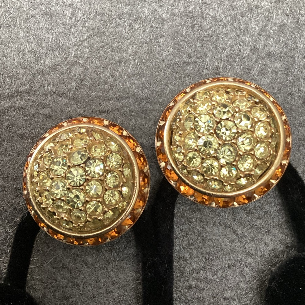 Coro Vintage Clip-on Earrings Yellow and Orange Crystals in Goldtone Metal 3016